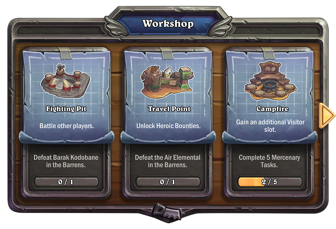 UI of the Workshop, where players can build new buildings