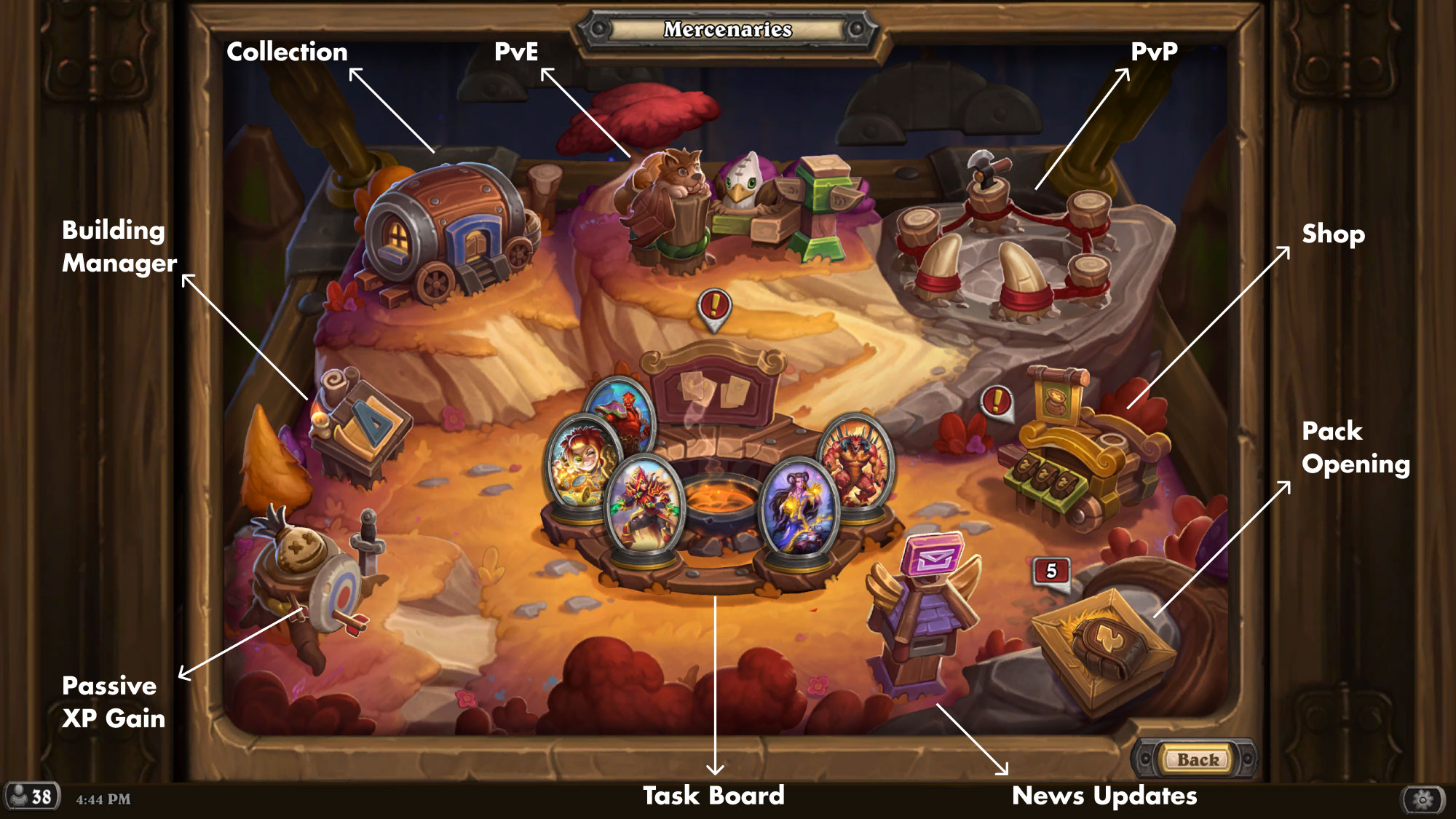 The Mercenary Village links out to various other features in the game mode